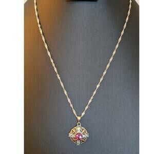 Vintage Santa Maria Aquamarine & Pink Topaz Sterling Filigree Necklace